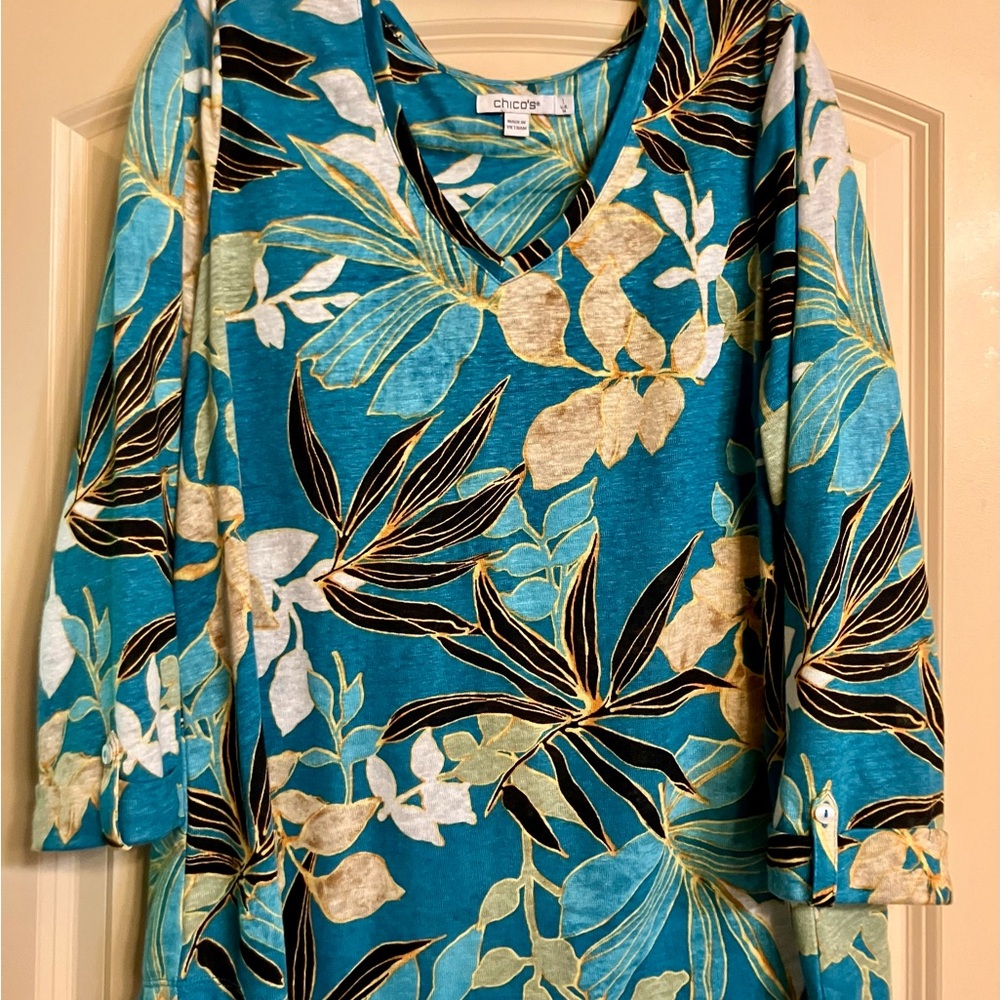 Chico's Blue and Black Long Sleeve Tee